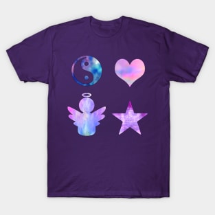 Ying Yang, Love Heart, Star & Angel Symbols T-Shirt